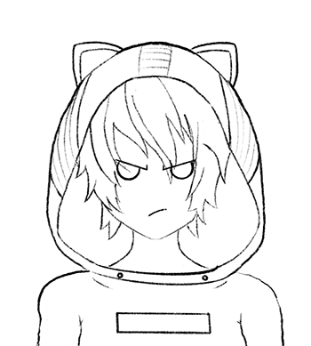 The sad facial expression.
